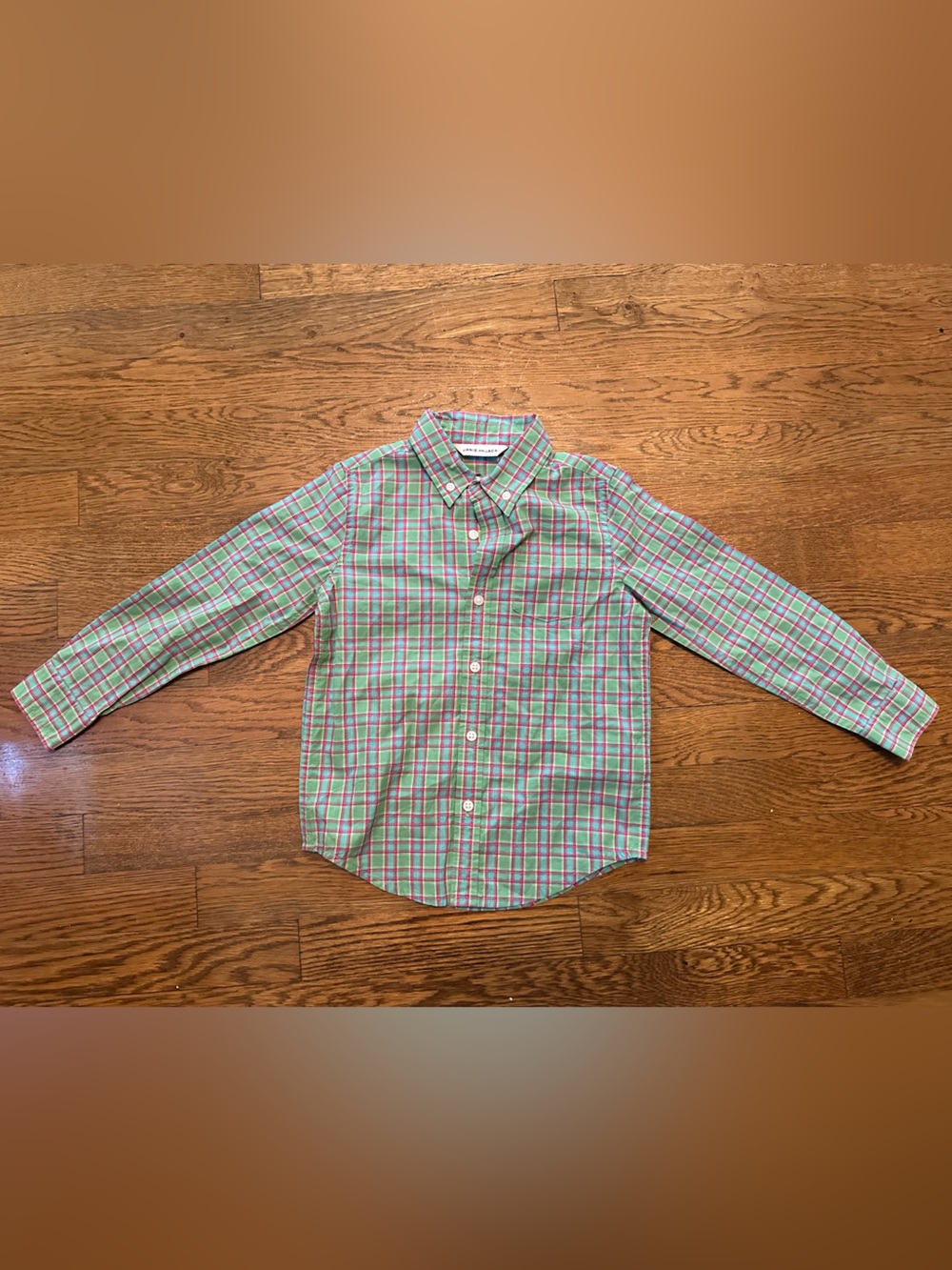 NWT Janie and Jack Green and Pink Plaid Button-Down Shirt size 4